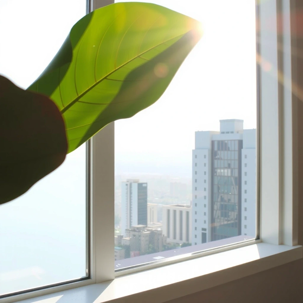 Clean window reflecting Manila skyline